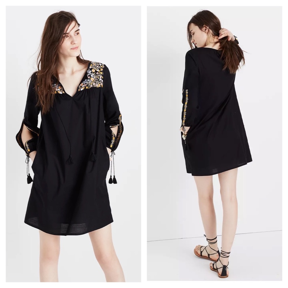 Madewell embroidered slit-sleeve dress. Size XL.